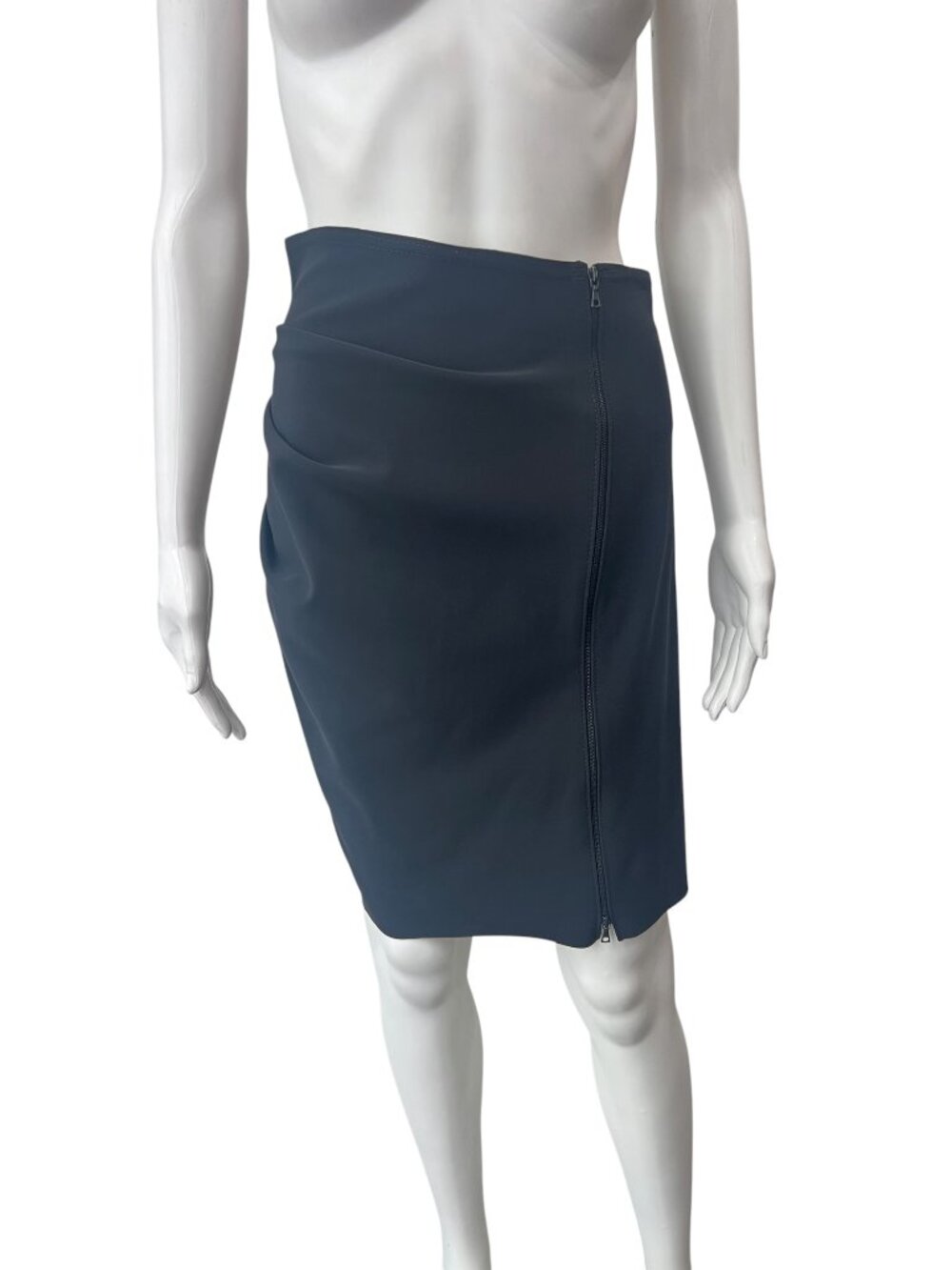Maria Pinto M2057 Black Ruched Midi Zip Skirt size Small